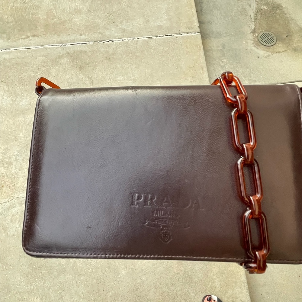 Authentic Prada brown leather bag with chunky chain (Lucite resin).